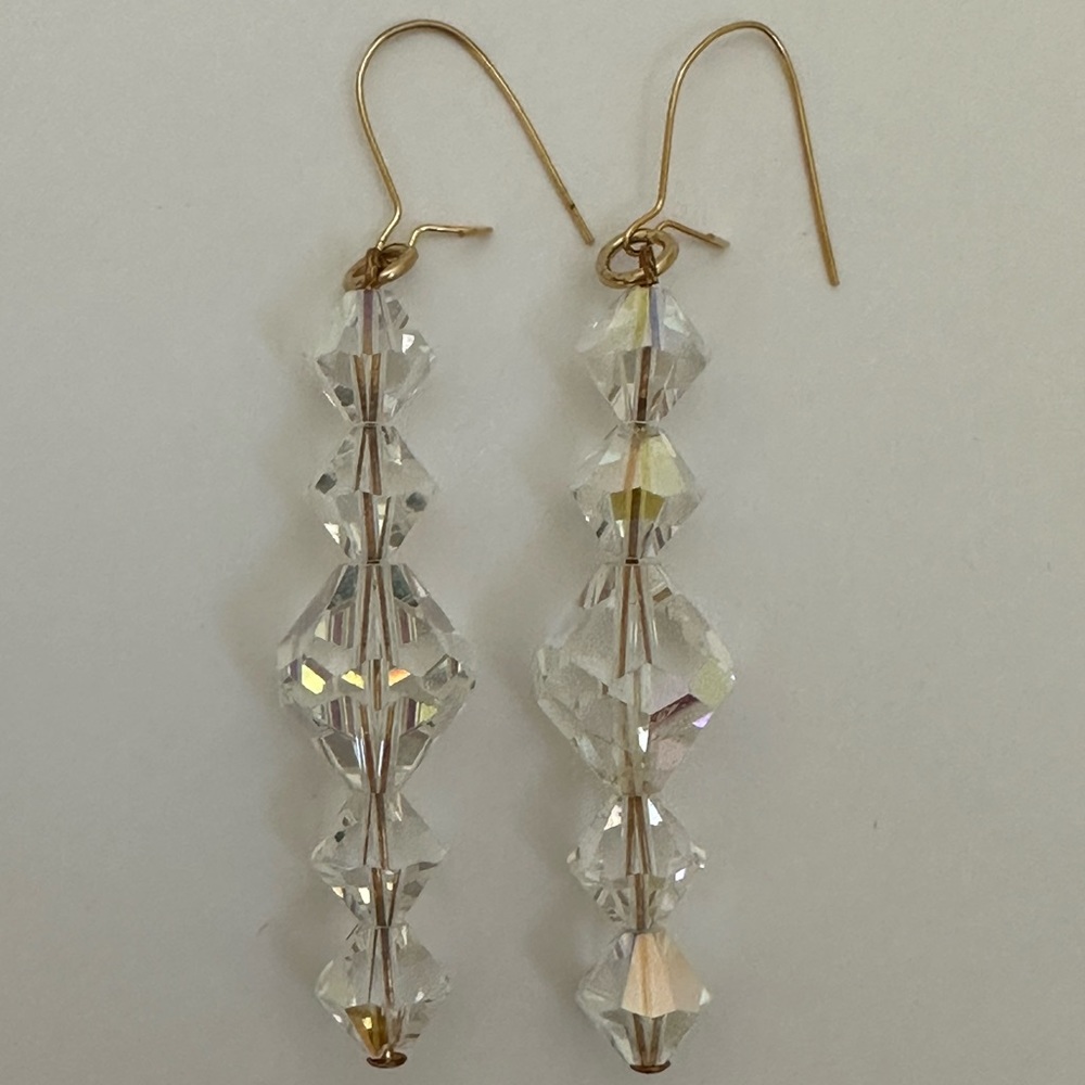 Drop Earrings with Vintage Clear Glass Beads NWOT